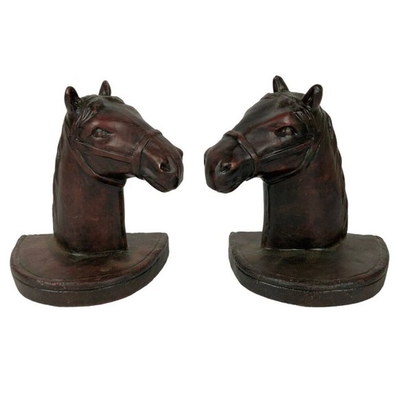 Resin Horse Head Bookends Brown Heavy Library Shelf Decor Realistic Design - Picture 2 of 9